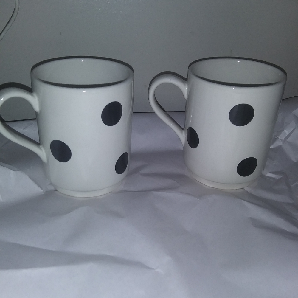 Set of Kate Spade Lenox Black and White Polka Dot Mugs